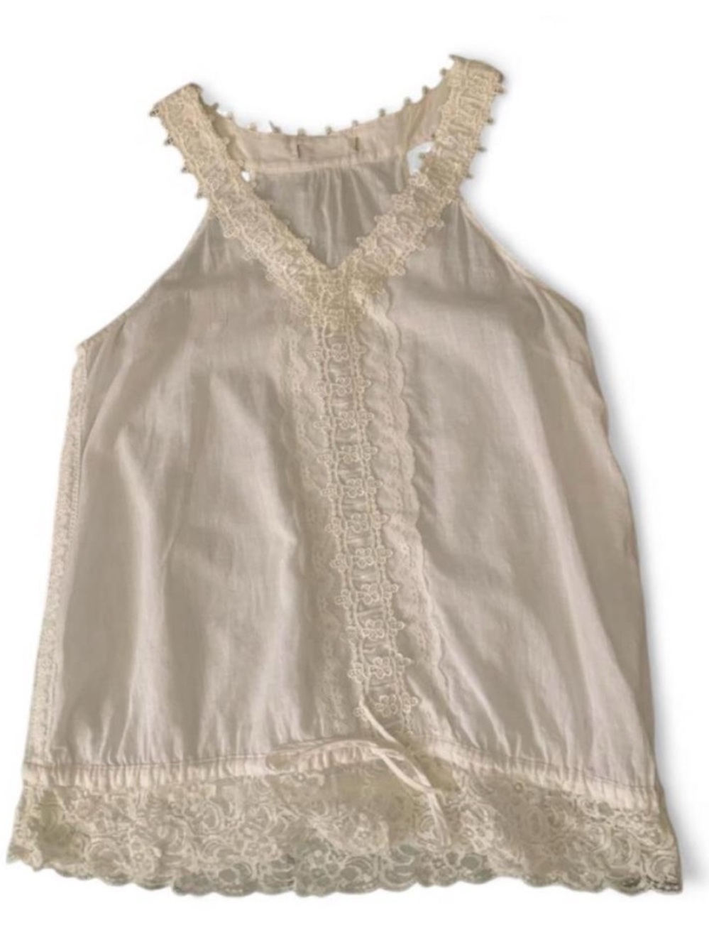 Women's White Lace-Trim Sleeveless Top